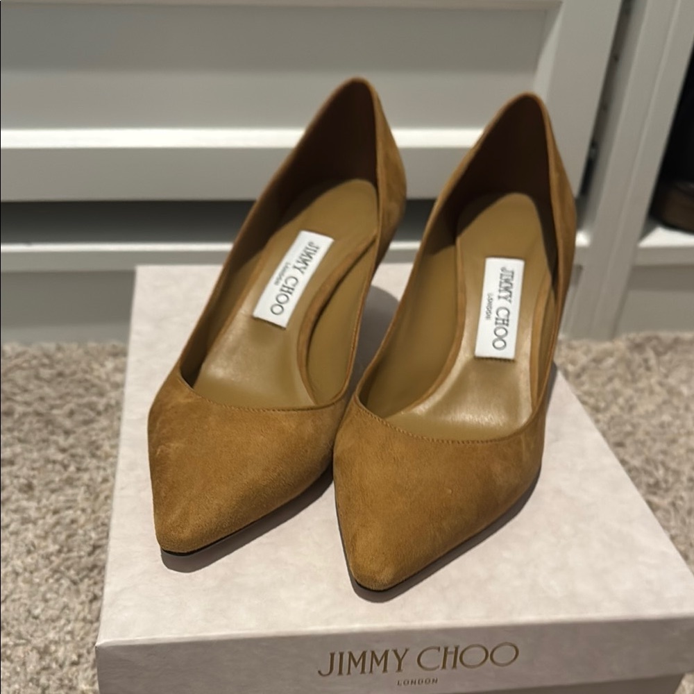 Jimmy Choo Tan Heels Suede Stiletto Pumps